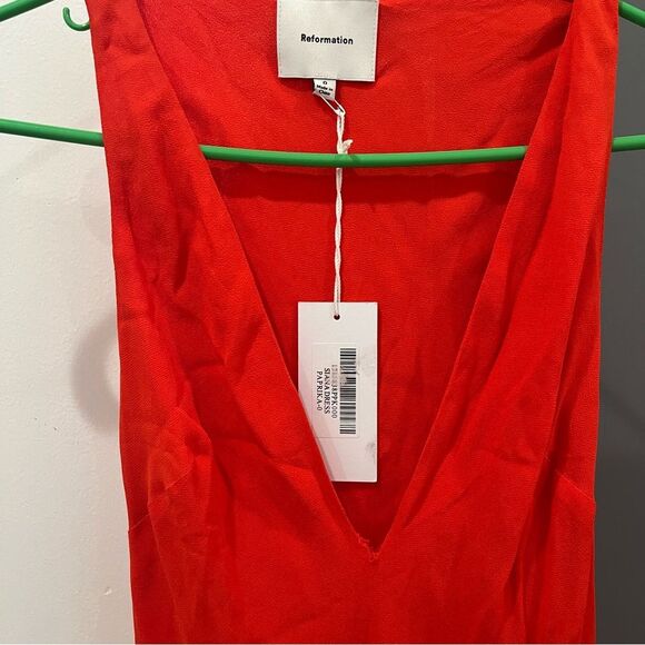NWT Reformation Maxi Dress Orange Siana Slip V-neck Sleeveless size 0 - Picture 4 of 9